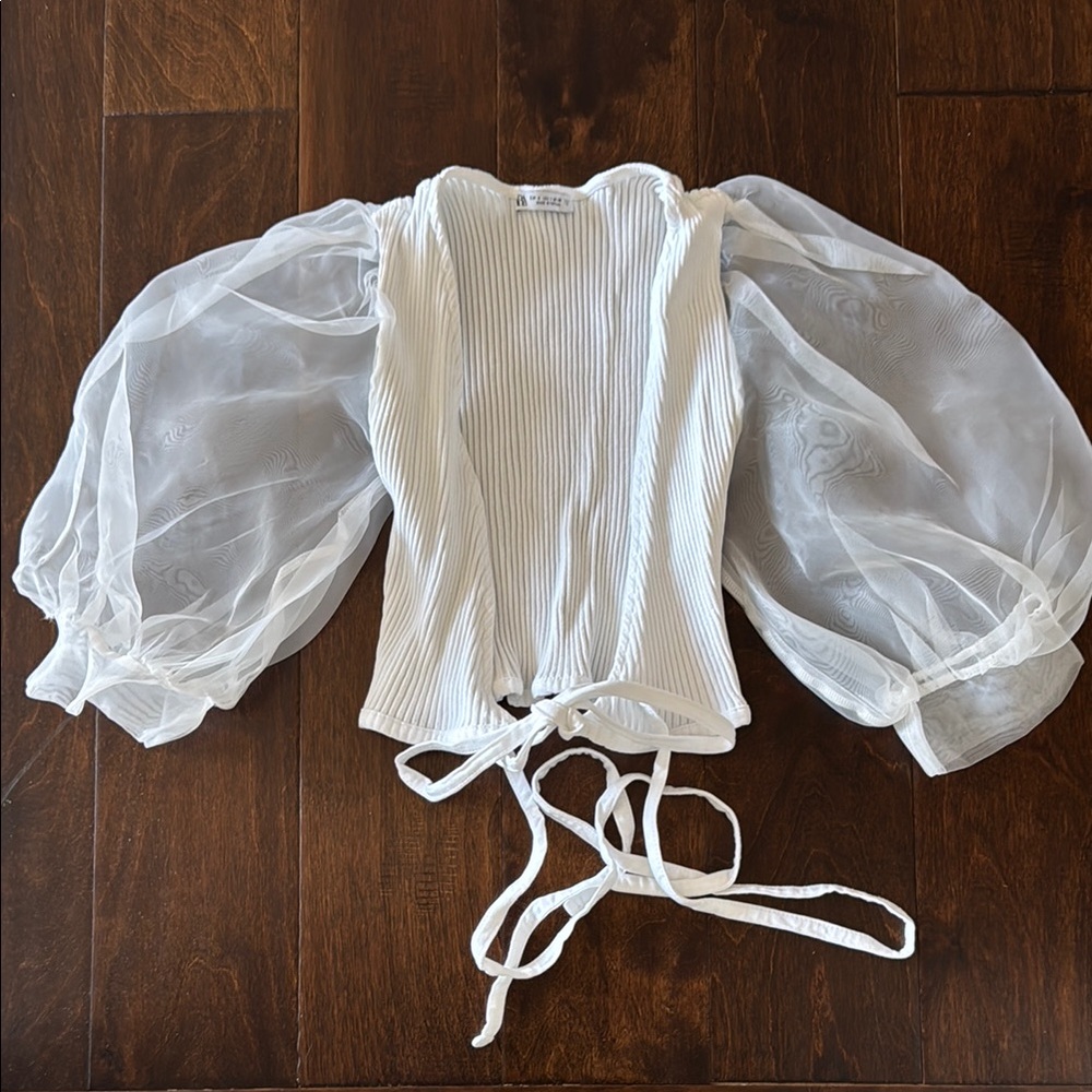 Zara Sheer White Puff Sleeve Blouse